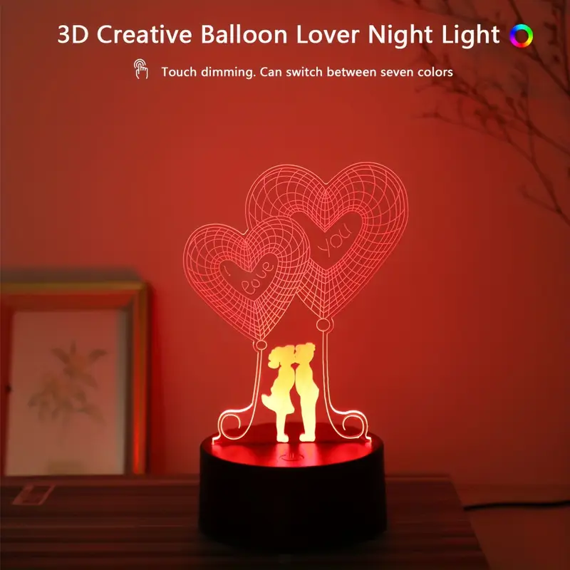 Kalp LED Gece Lambası 3D, USB Güçlü Masa Lambası, Romantik Aşk Tasarımı