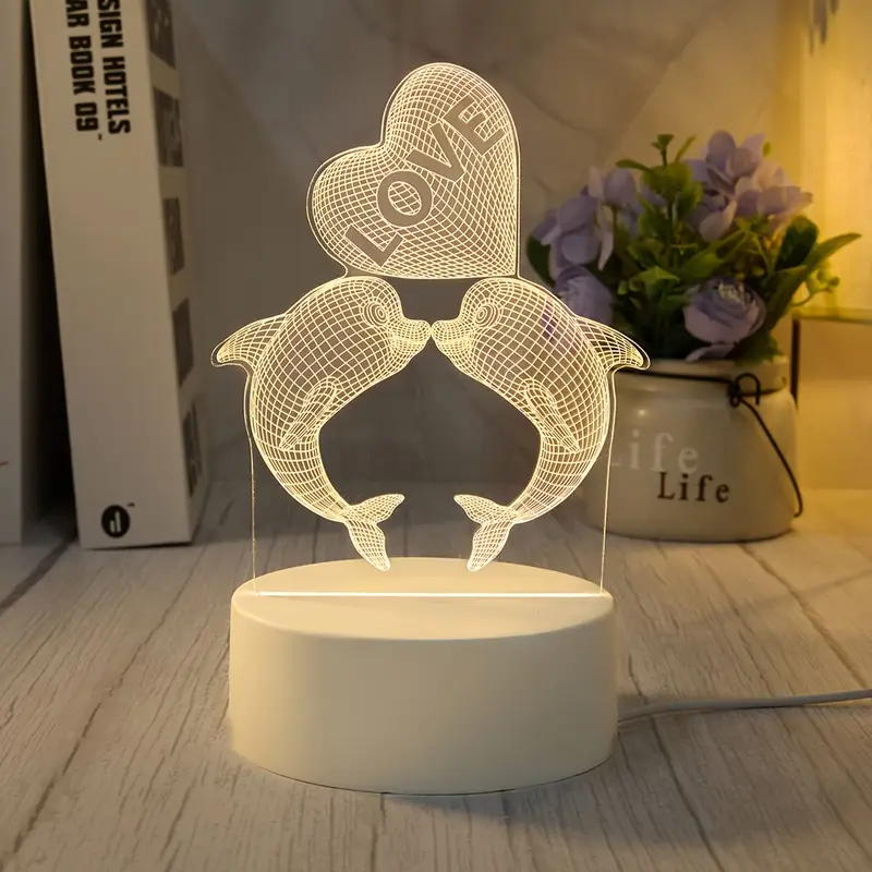 Yunus & Kalp 3D Dolphin and Heart Night Light