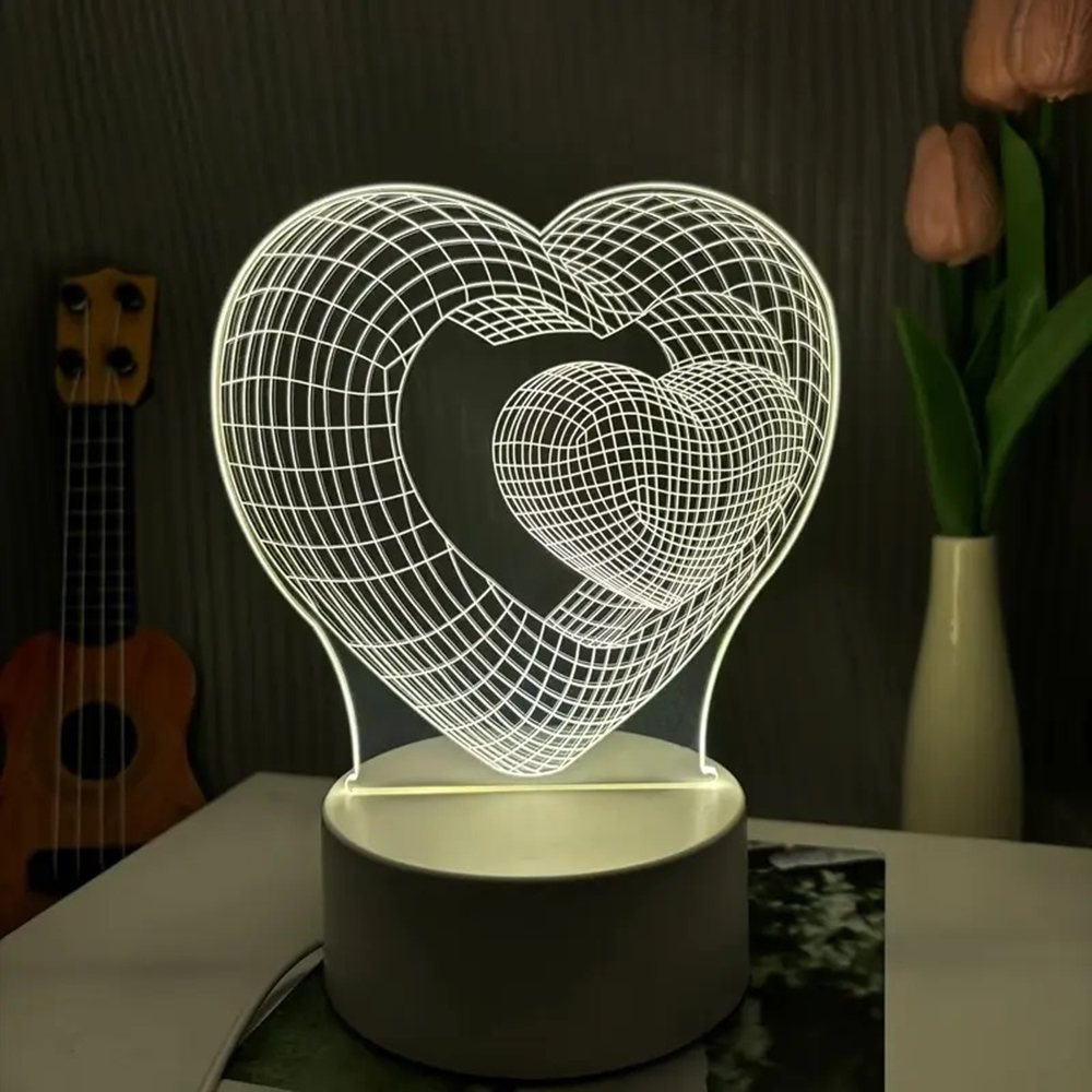 Heart-to-Heart 3D Night Light, Monochrome Warm Light Series