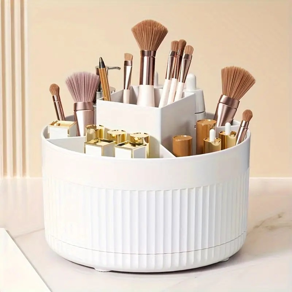 Luxury Striped 360° Rotating Makeup Organizer, White