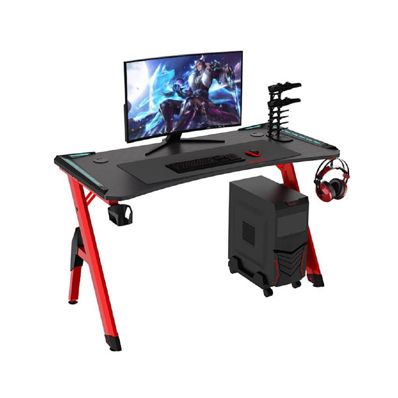 Oyuncu Çalışma Masası RGB Kırmızı Düğmeli