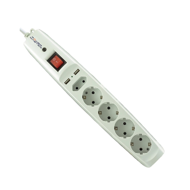 Çift USB’Lİ 4’LÜ 2 Metre Kablolu Anahtarlı Akım Korumalı Priz (16A-3500W)