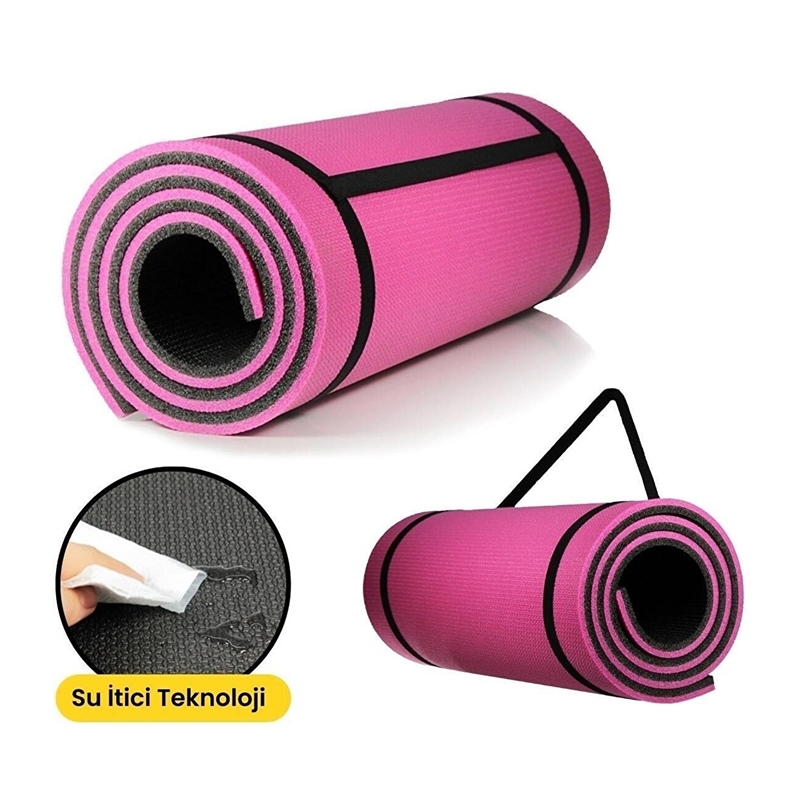 Double-Sided Pilates Mat with Carry Strap, Pink-Black, 180 x 60 cm