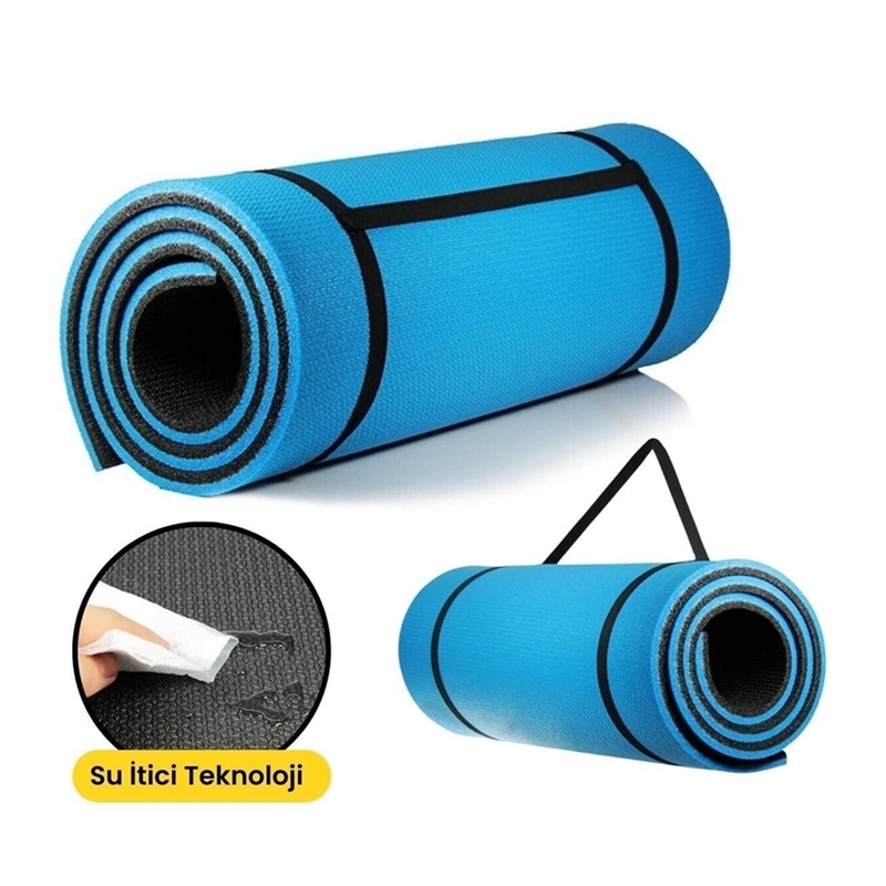 Lacheln Double-Sided Pilates Mat, Blue-Black, 180 x 60 cm, 10 mm