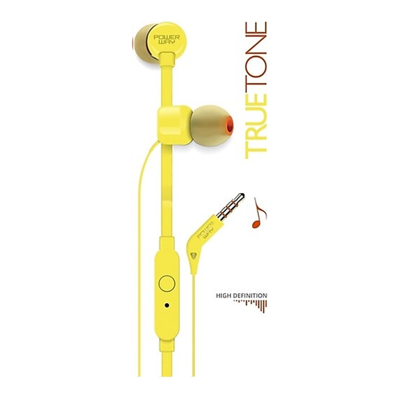 Powerway Truetone Yellow In-Ear Headphones with Microphone, 3.5 mm Jack