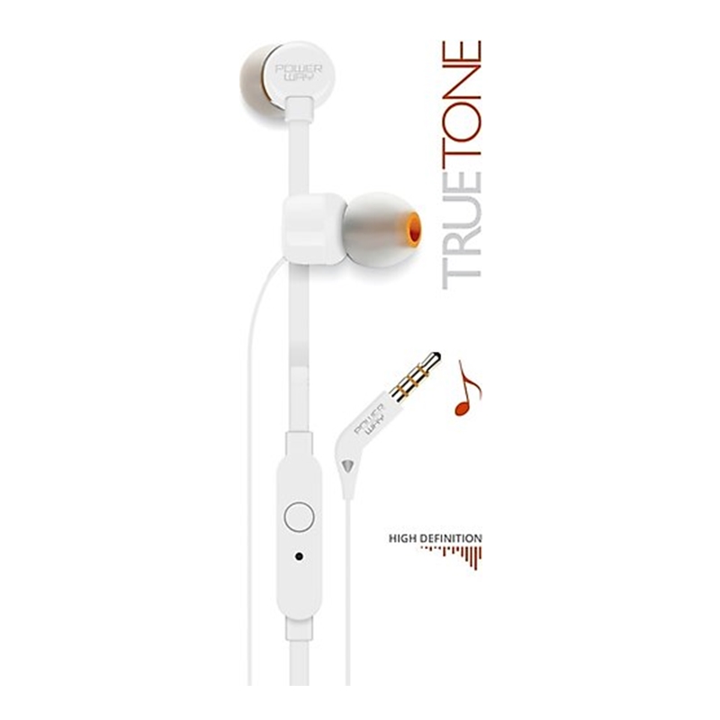 Powerway Truetone White In-Ear Earphones with Microphone, 3.5 mm Jack