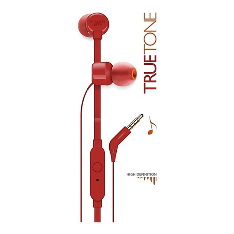 Powerway Truetone Red In-Ear Headphones with Microphone, 3.5 mm Jack