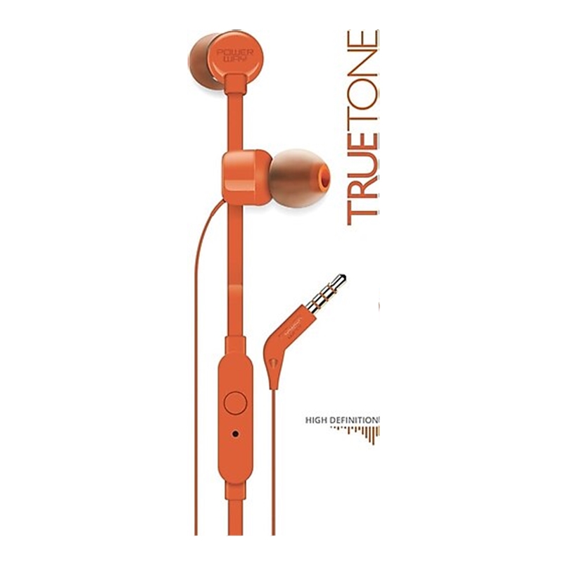 Powerway Truetone Orange In-Ear Headphones with Microphone, 3.5 mm Jack