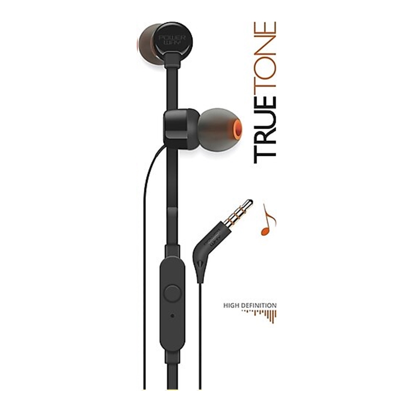 Powerway Truetone Black In-Ear Headphones with Microphone, 3.5 mm Jack
