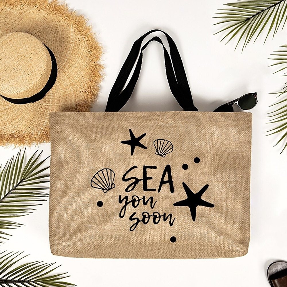 Ocean Home Sea You Soon Baskılı Jüt Çanta