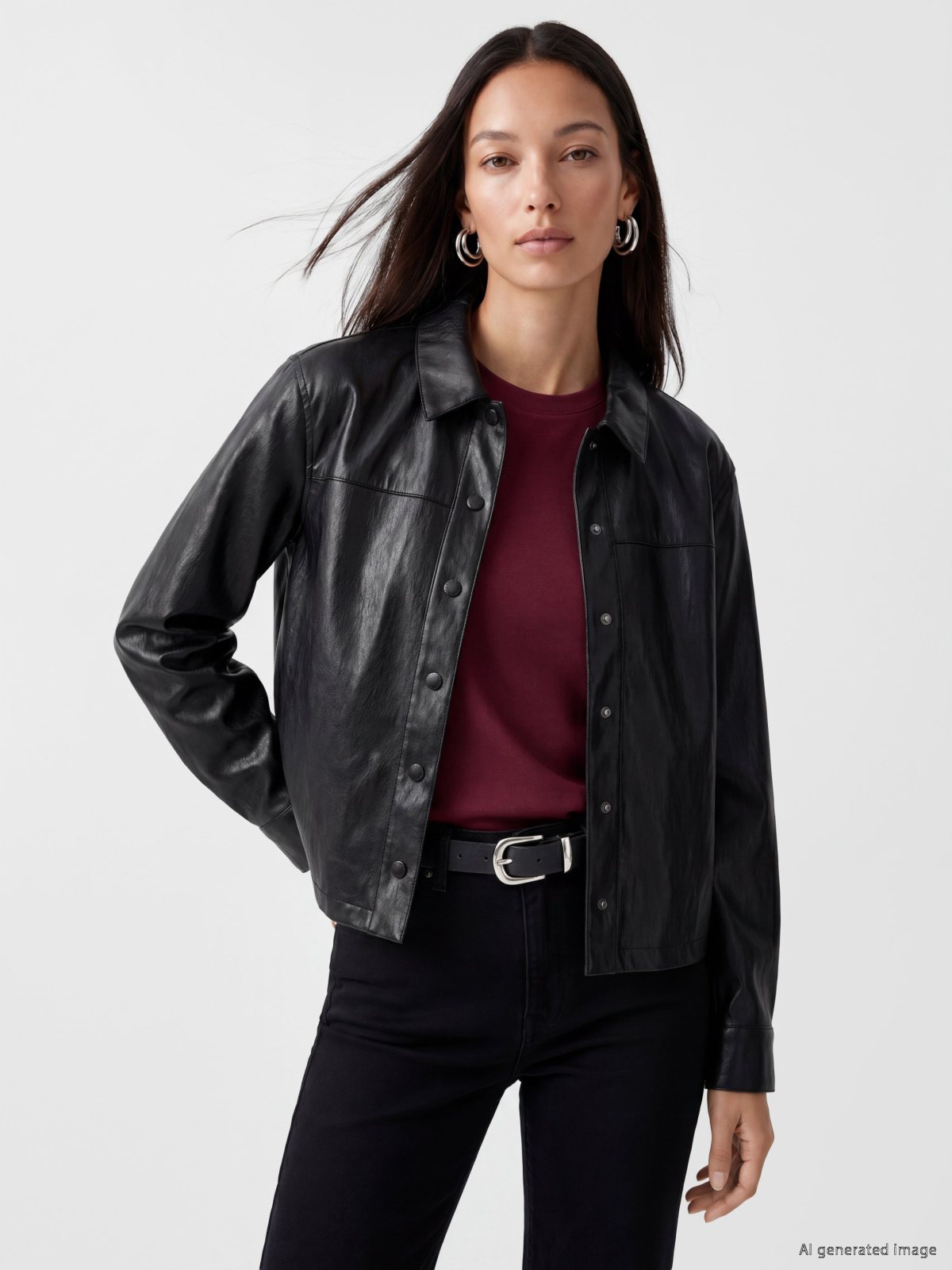 LC Waikiki 7339272 Black Leather-Look Jacket