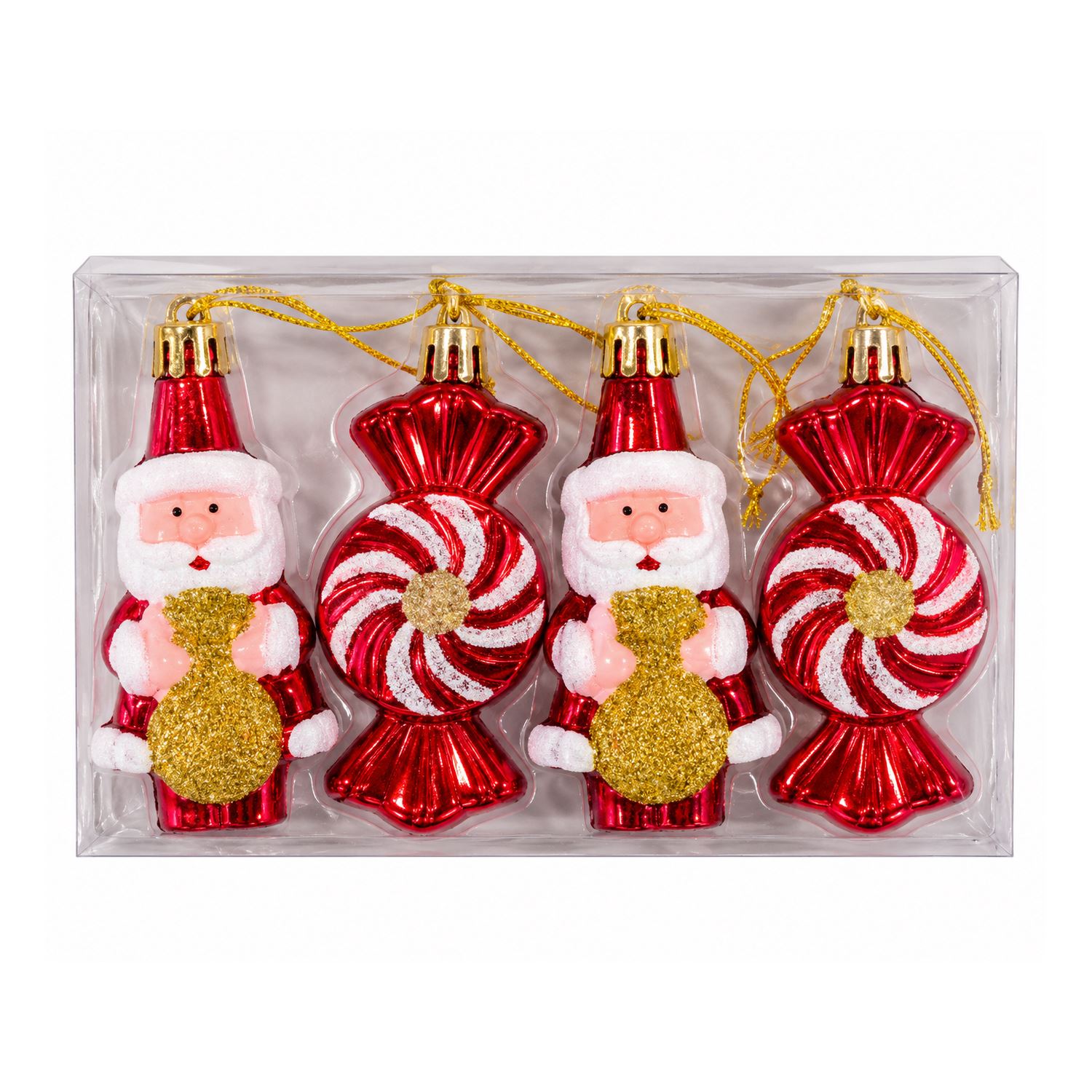 Noel Baba ve Spiral Şeker Figürlü Yılbaşı Ağacı Süsü Kırmızı