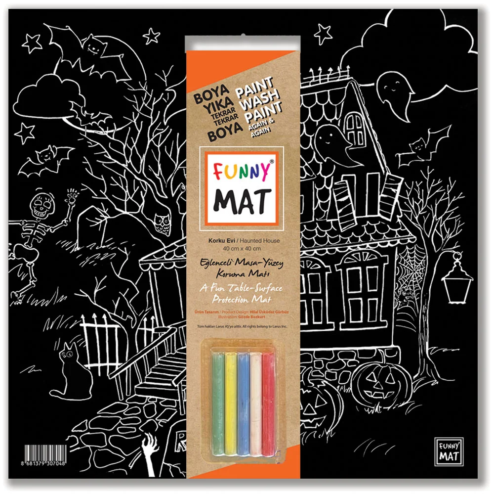 Akademi Çocuk Funny Mat Black Haunted House Chalk Mat 40 × 40 cm