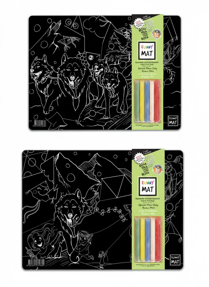 Akademi Çocuk Funny Mat 2-Pack Sled Dogs & Kites 25X35CM with 5 Chalks