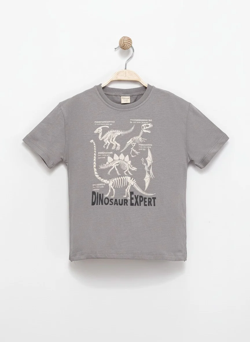 Dinasaur Cotton T-Shirt Antrasit 3488-3