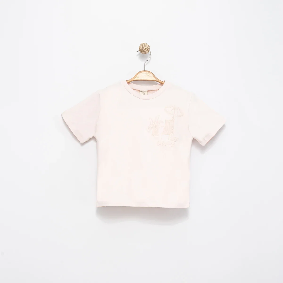 İşleme Detaylı Soft Cotton T-shirt Pudra 2710-3