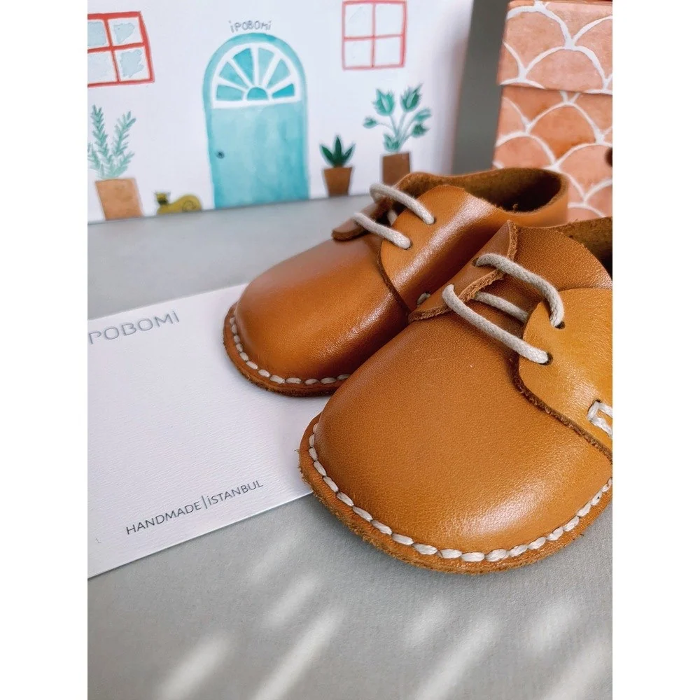 Ipobomi Artisan Kahverengi Bağcıklı Bebek Ayakkabısı