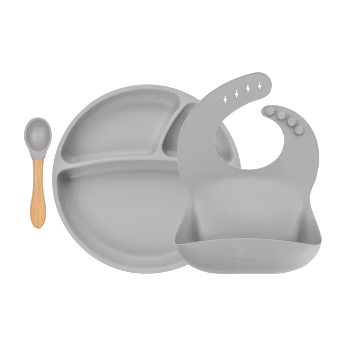 OiOi BLW Set II Silikon Bebek Beslenme Seti Powder Grey