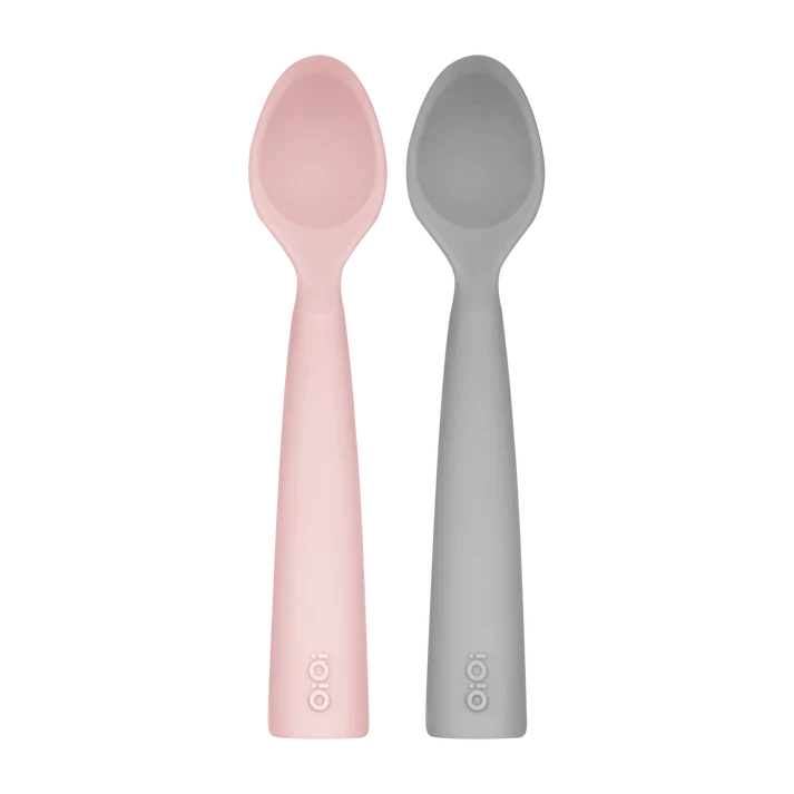 OIOI Nam Nam 2-Piece Silicone Baby Spoons, Pink and Grey