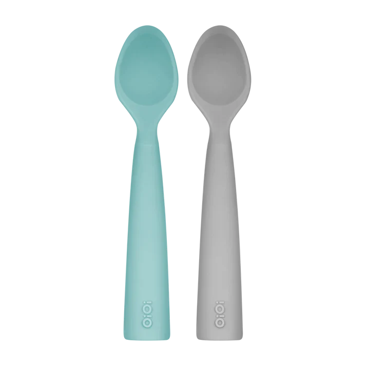 OiOi Nam Nam 2-Piece Silicone Baby Spoons Aqua Green / Powder Grey