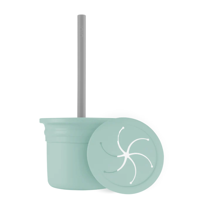 OiOi Ham+Hüp Silikon Bebek Bardağı Pipetli River Green Powder Grey