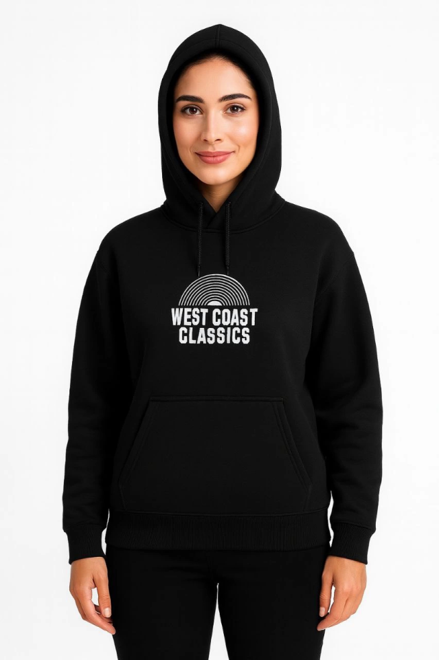 Üç İplik Kapüşonlu Ön Ve Arka Baskılı SweatShirt Hoodie - Siyah