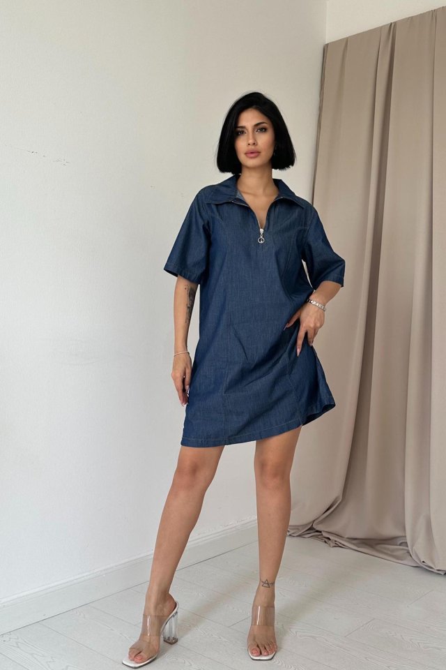 Mavi Tencel Kuplu Elbise