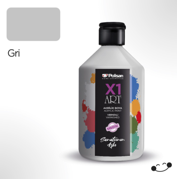 Polisan X1 Art Multisurface Gri 500 ml Akrilik Hobi Boyası