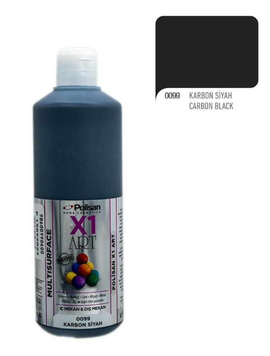 Polisan X1 Art Multisurface Karbon Siyah Hobi Boyası 500 ml