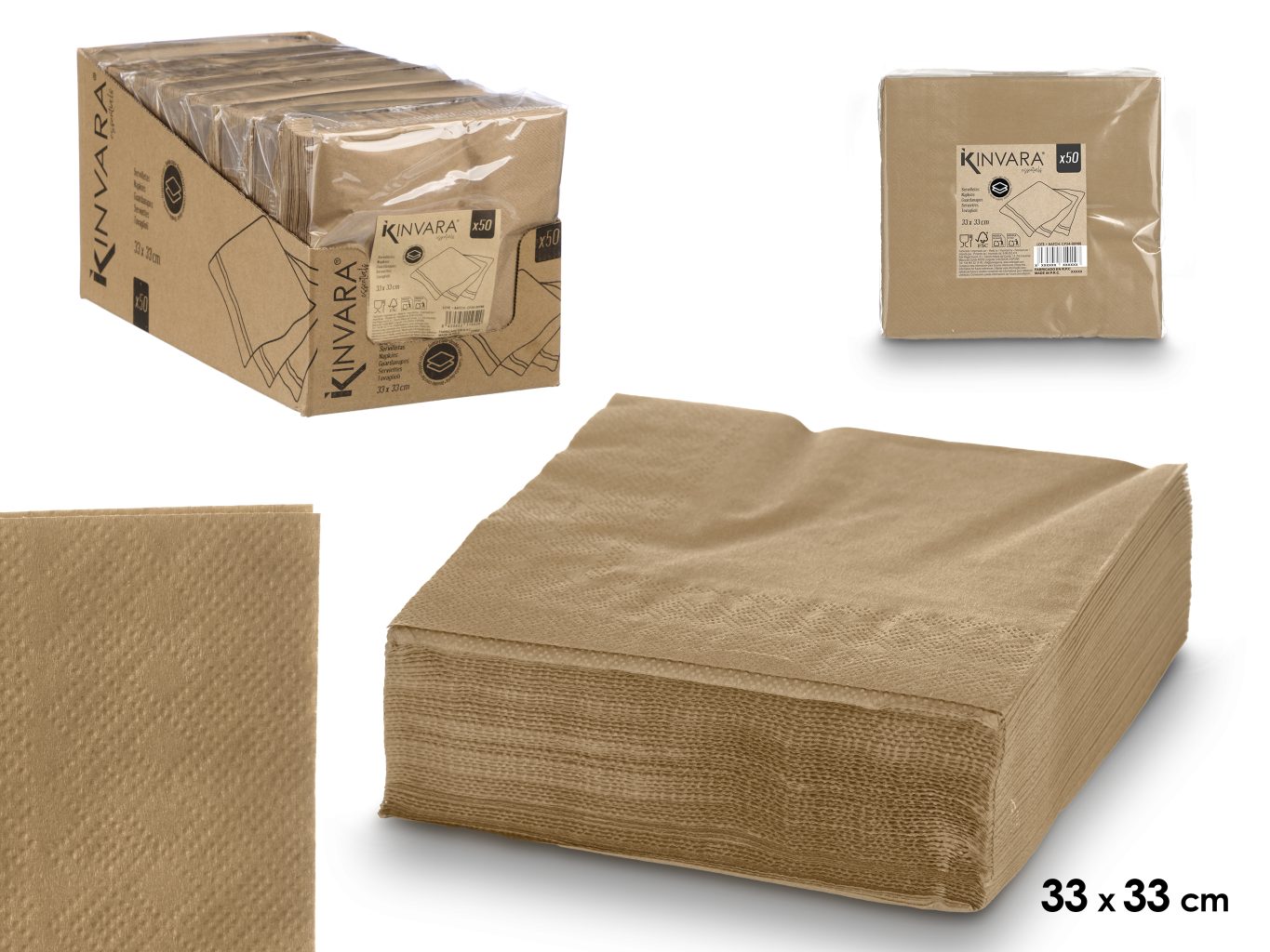 Kinvara Set 50 Peçete 33X33CM 17gr Brown