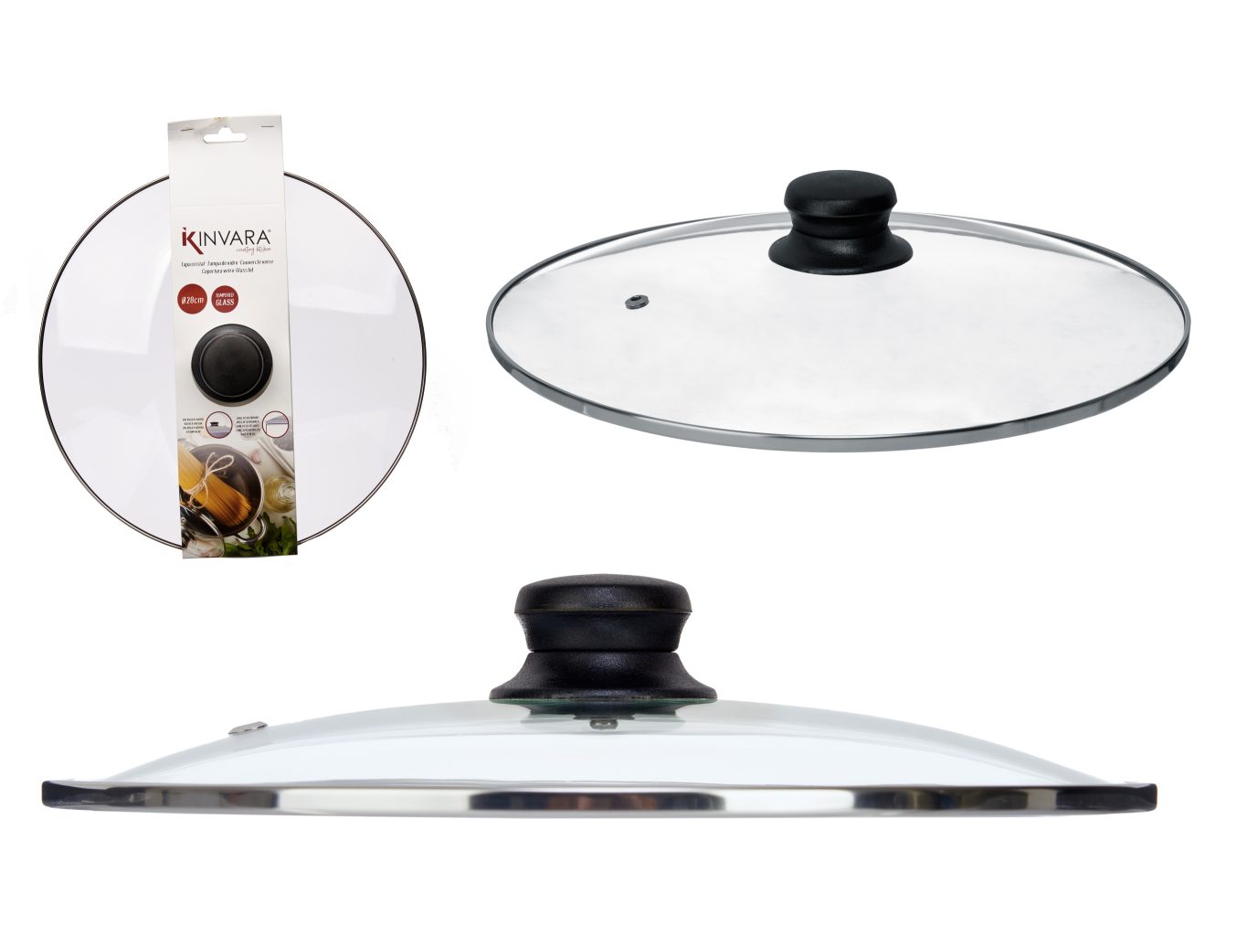 Kinvara Glass Lid Silver Edge 28cm
