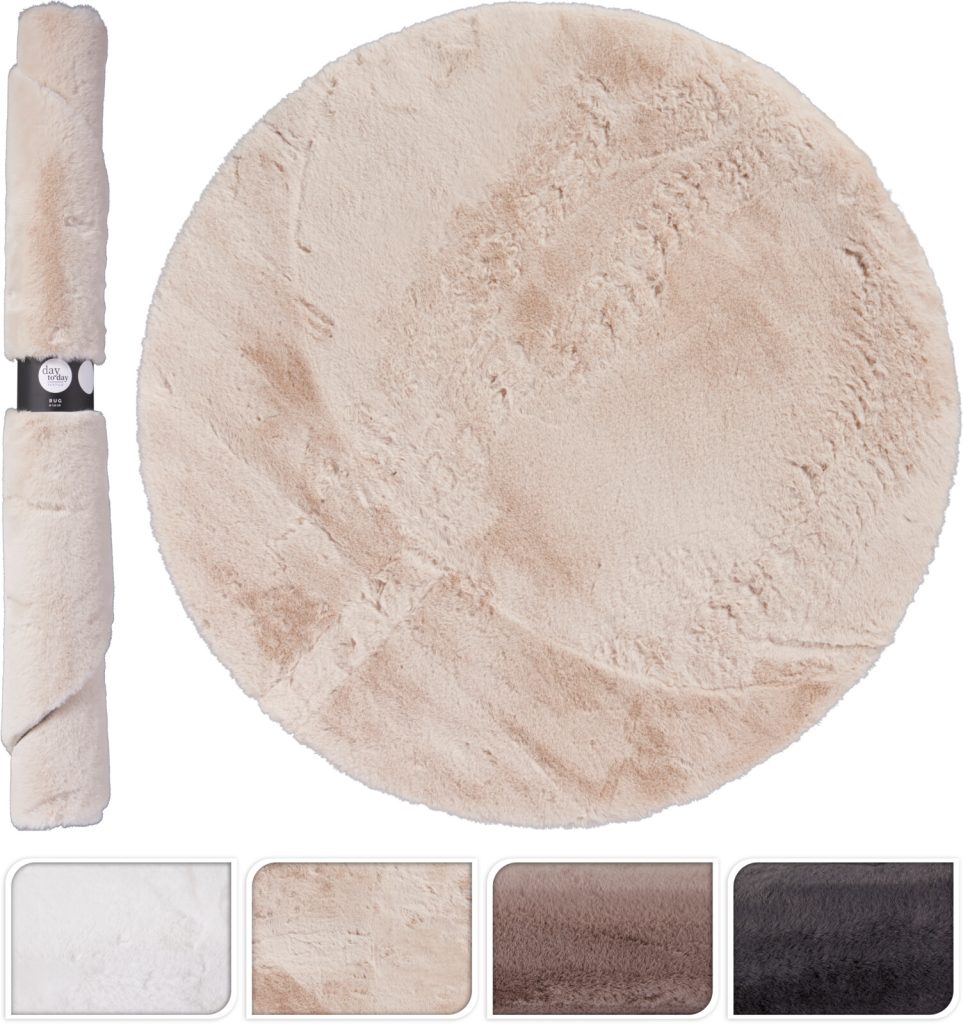RUG 120X120CM Faux Fur 3ASS, 120 cm Round Rug