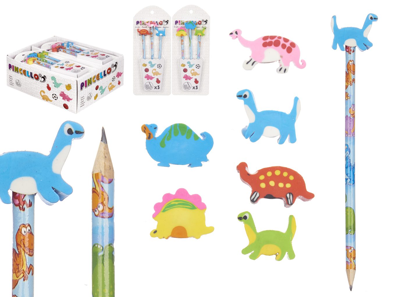Pincello Set 3 Pencils with Eraser Dinosaurs