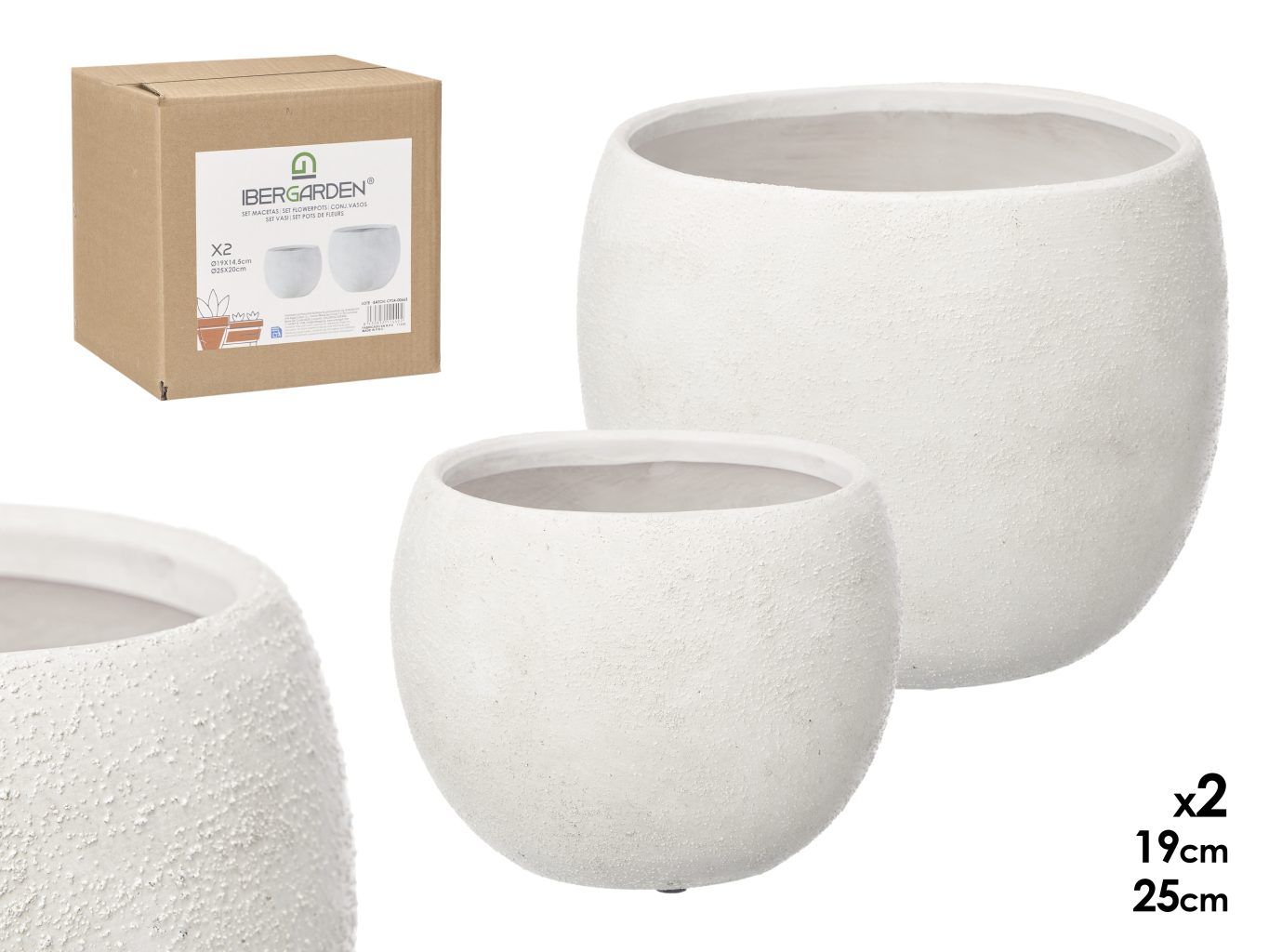 Giftdecor 2'li Dekoratif Saksı Seti Beyaz 19 cm ve 25 cm