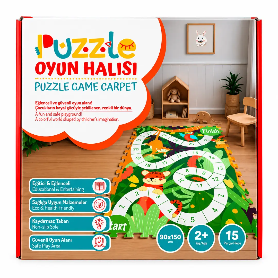 Puzzle 15 Parça Orman Temalı Oyun Halısı 90x150 cm