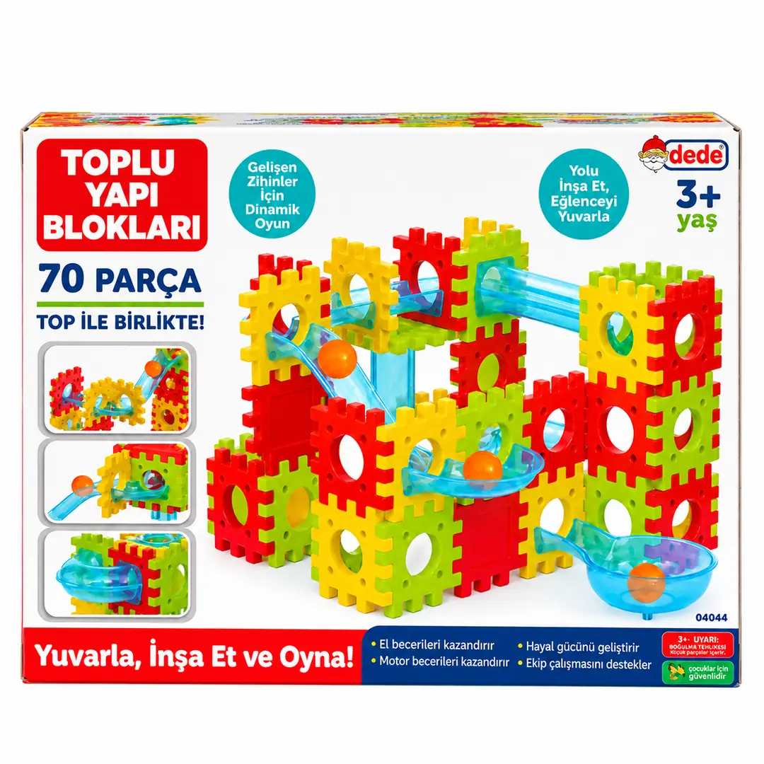 DEDE Toplu Yapı Blokları 70 Parça Eğitici Bilye Yolu ve İnşa Seti