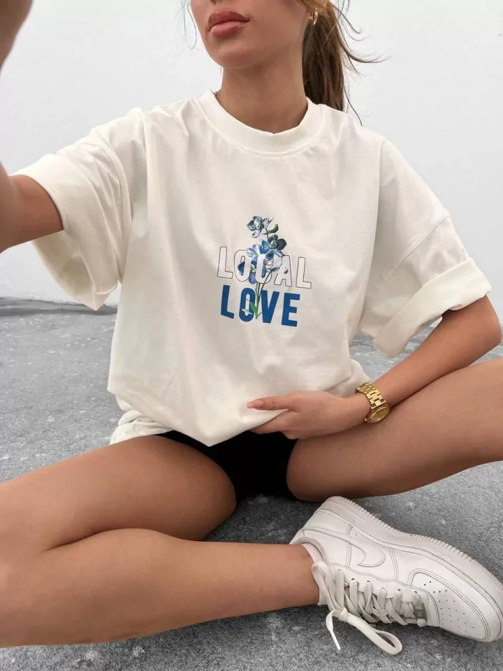 Girince 102543 Unisex Printed Oversized T-Shirt, White