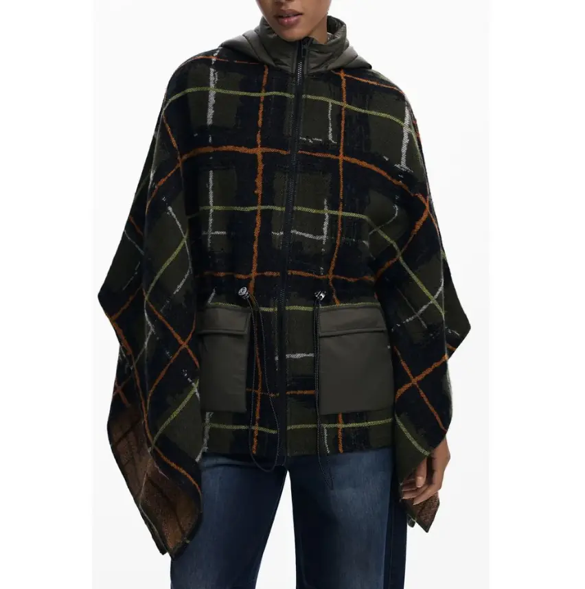 Aldama Dark Green Check Pancho
