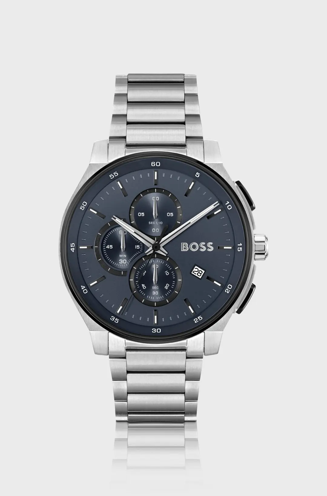 Stainless-Steel Chronograph Watch with Matte-Blue Dial