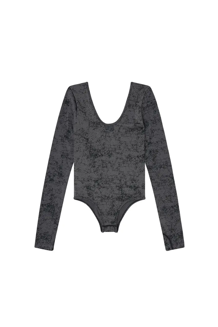 UW Body Open-Back Bodysuit with Utilitarian Print